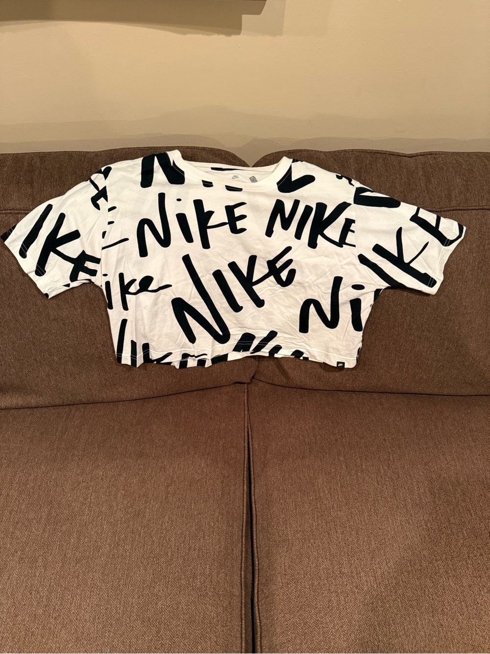 Nike White & Black Logo Crop Tee